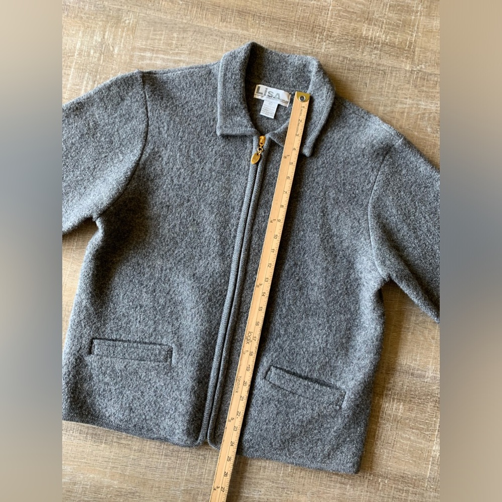 Vtg women’s 100% Boiled Wool Cardigan Large Zip Up Pockets Gray LUXURY EXCELLENT - Picture 5 of 7